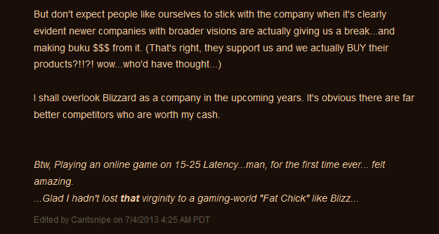 Battle.Net member Cantsnipe states his case for oceanic realms to Blizzard very elegantly.