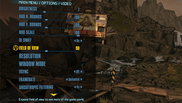 Borderlands 2 FoV options