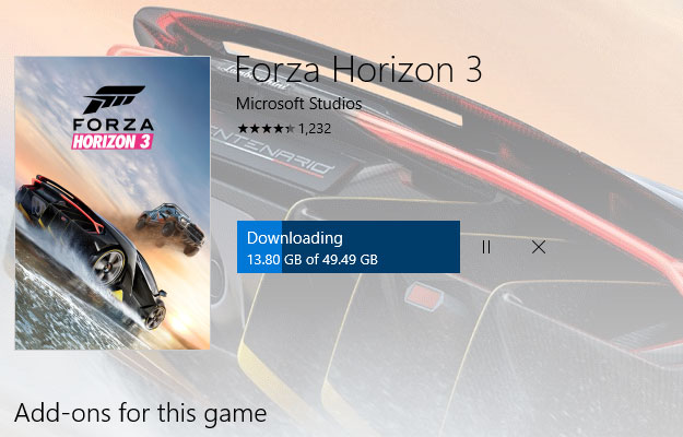 Downloading Forza Horizon 3 from Microsoft Windows Store